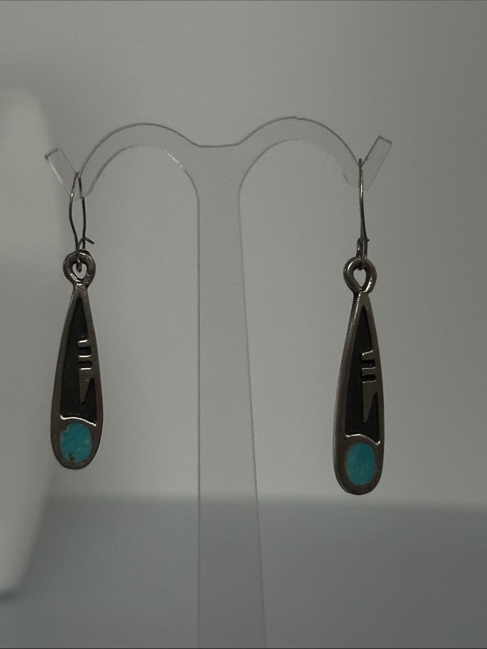 Navajo 925 Sterling Silver Teardrop Earrings with Turquoise Inlay